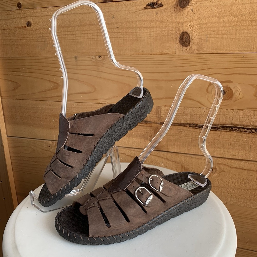 Josef Seibel Fisherman Sandals Size 39 Open Toe Slip On Brown Leather